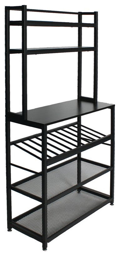 Better Home Products 6 Tier Metal Kitchen Baker''s Rack with Wine Rack in Black