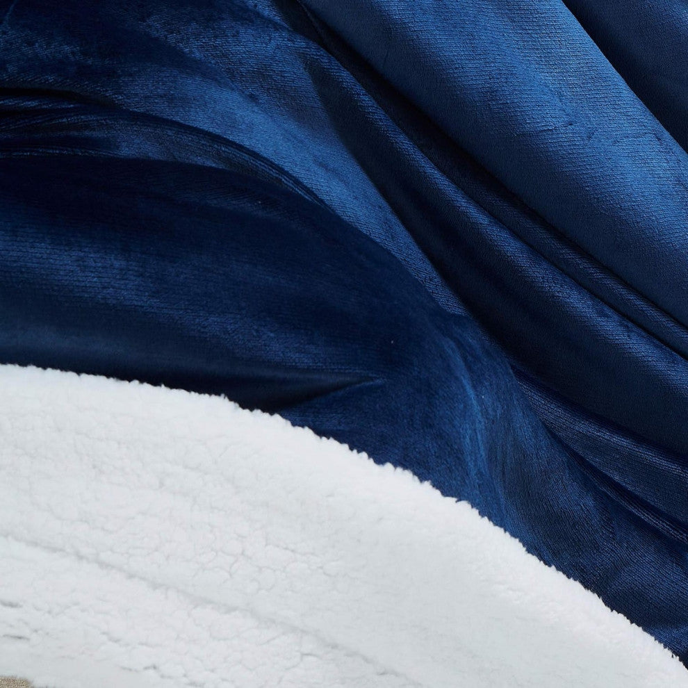 Tache Dark Navy Blue Sherpa Fleece Throw Blanket, 50"x60"