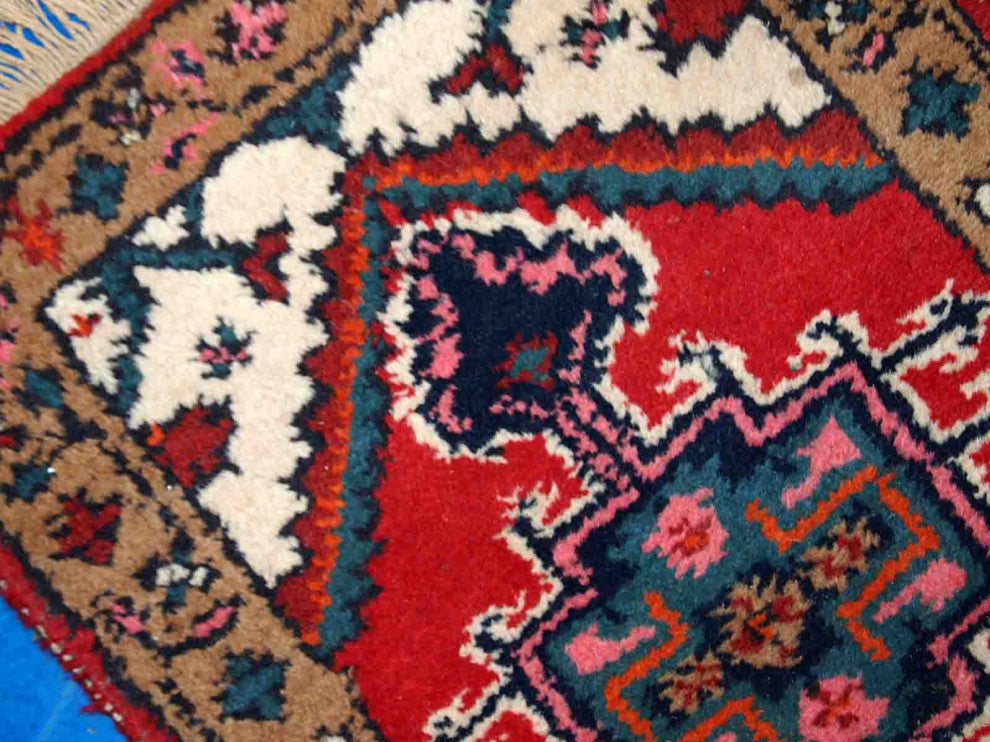 Handmade vintage Persian Hamadan rug 1.3' x 2' (39cm x 63cm) 1960s