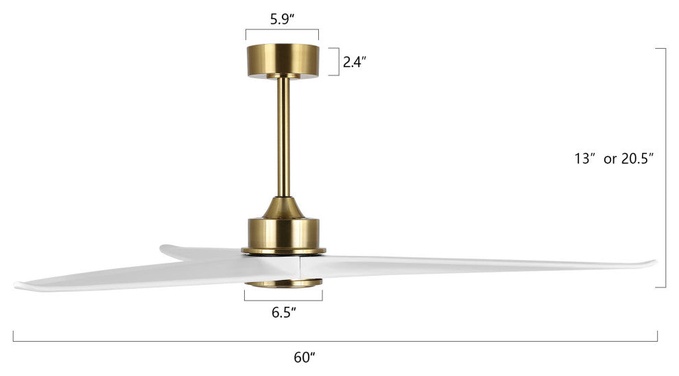60" 3-Blade Reversible DC Motor Ceiling Fan With Remote, Gold