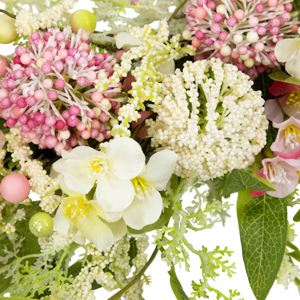 Hydrangea and Berry Floral Spring Wreath 28" Pink and Green
