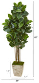 63" Rubber Leaf Artificial Tree, Country White Planter