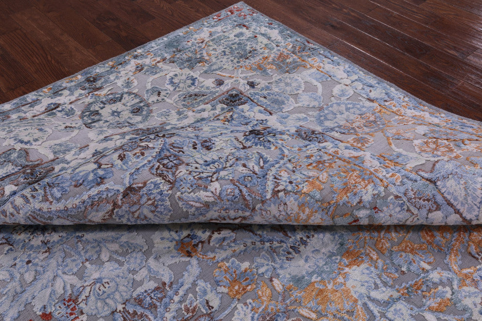 9' 0" X 12' 0" Wool and Silk Hi-Low Persian Hand Knotted Rug Q7196