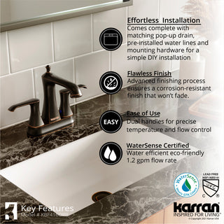Karran 2-Hole 2-Handle Bathroom Faucet With Pop-Up Drain, Oil Rubbed Bronze