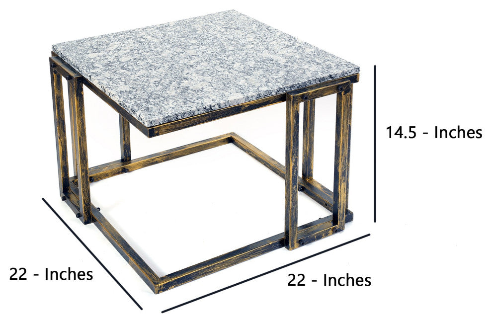 Granite Top Plant Stand with Tubular Base, Black and Gray