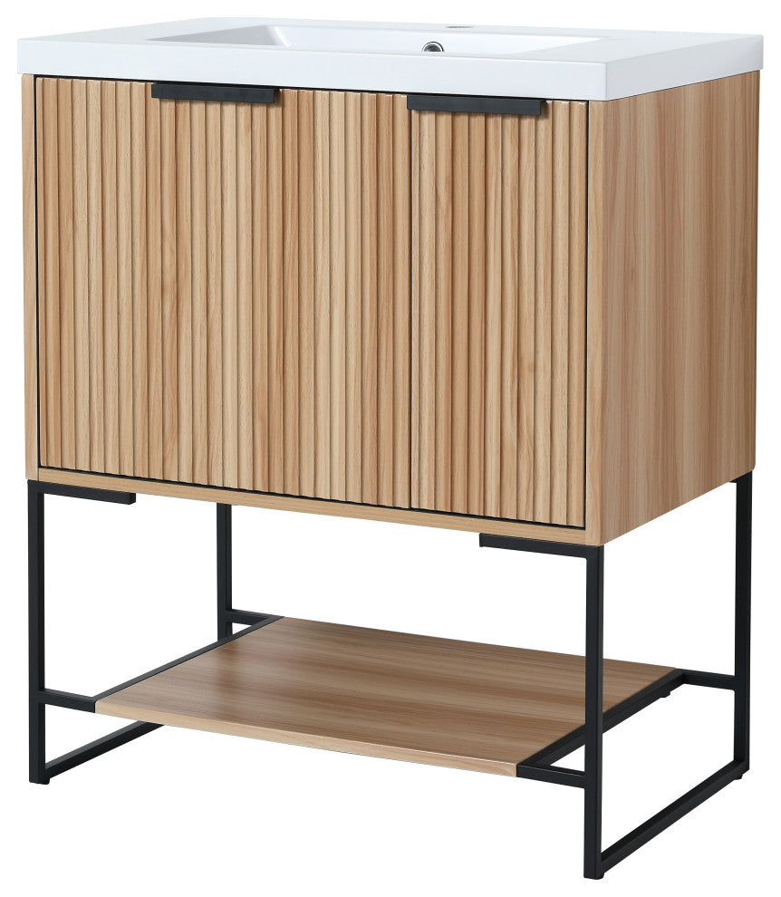 BNK Freestanding Raised Grain Bathroom Vanity With Resin Basin, Maple, 30"