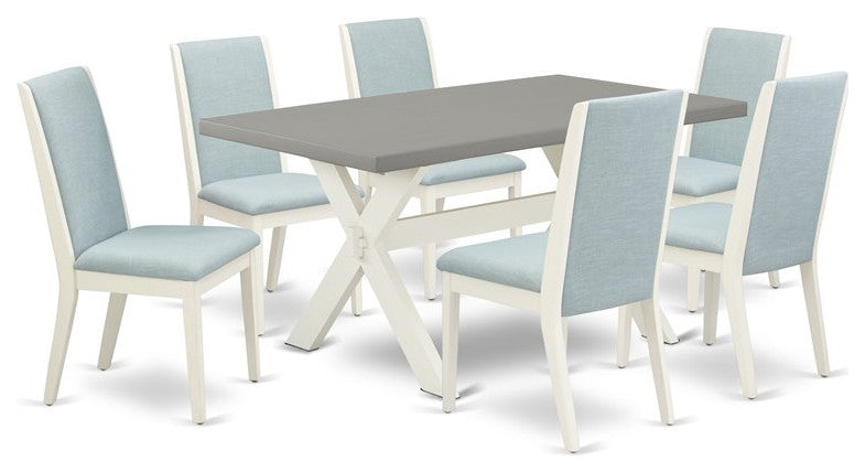 7-Piece Set, Table and 6 Chairs, Linen Fabric, Medium Size Table and Cement