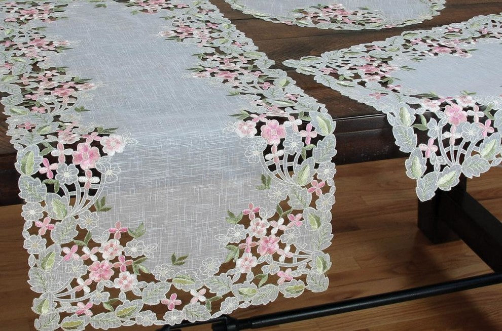 Fairy Garden Sheer Embroidered Cutwork 36"x36" Table Topper