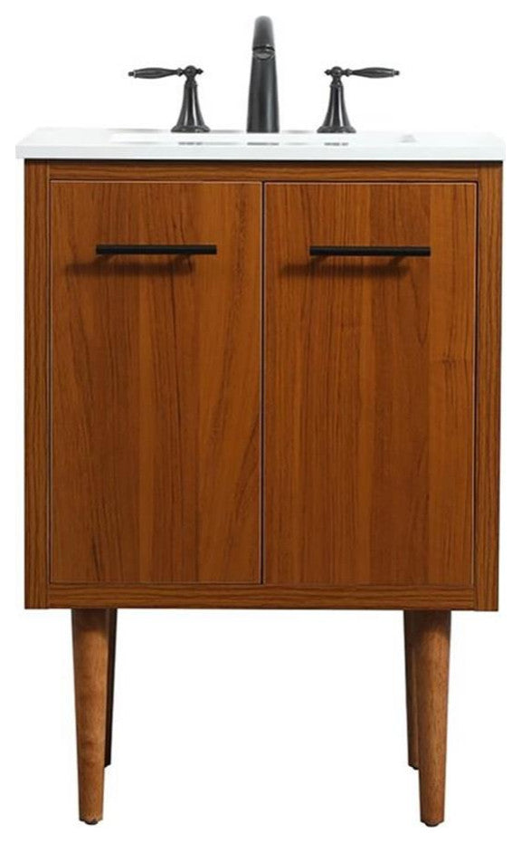 Elegant Decor Cyrus 24" Aluminum MDF Single Bathroom Vanity in Teak