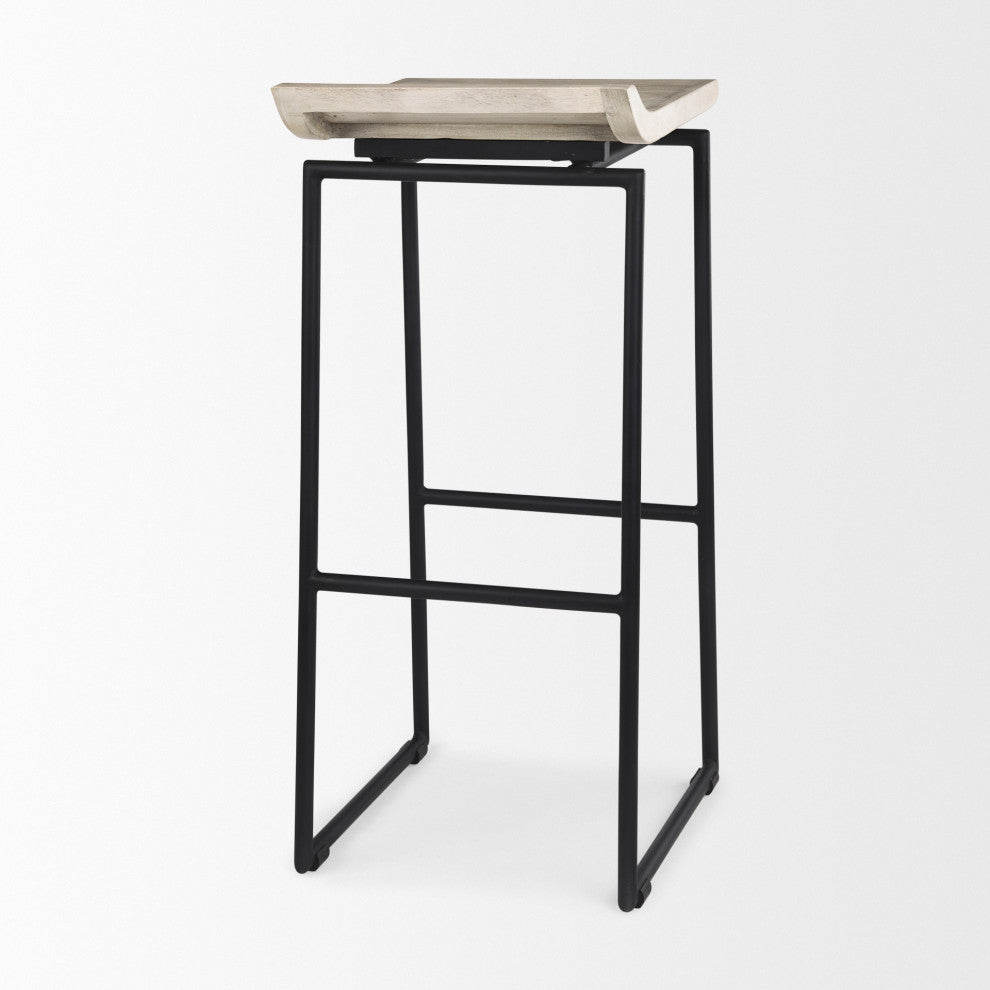 Givens Blonde Solid Wood with Black Metal Frame Bar Stool