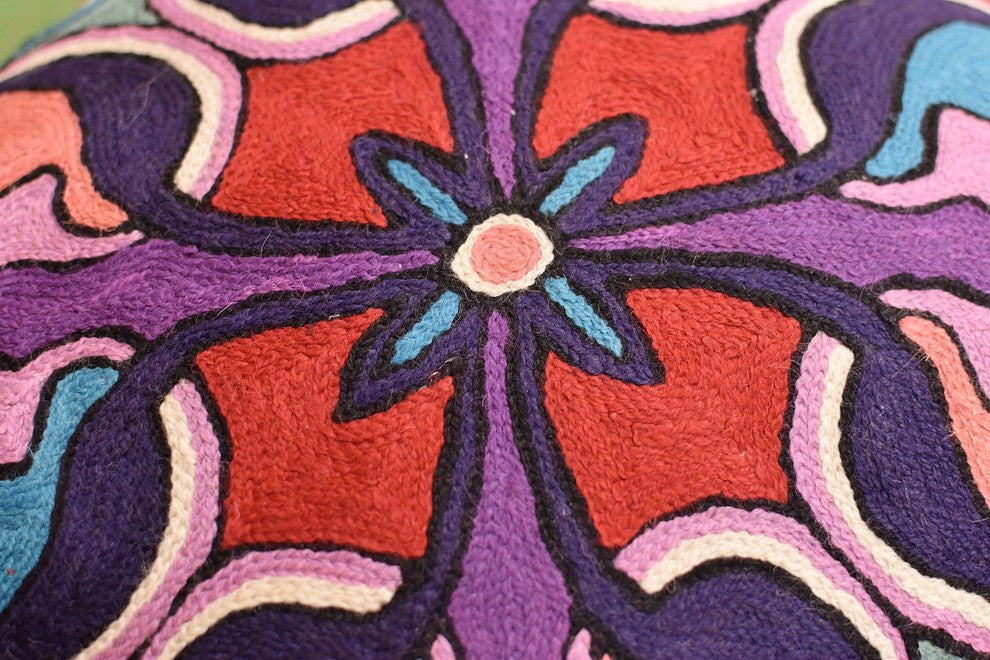 Mosaic Floral Pillow Cover Decorative Stained Glass I Wool Handmade Wool 18x18"