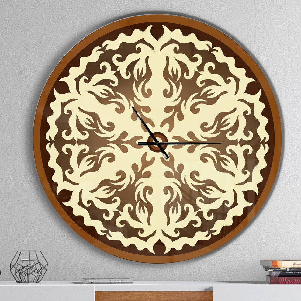 Orienta Chocolate Mandala Oversized Contemporary Metal Clock, 36"x36"