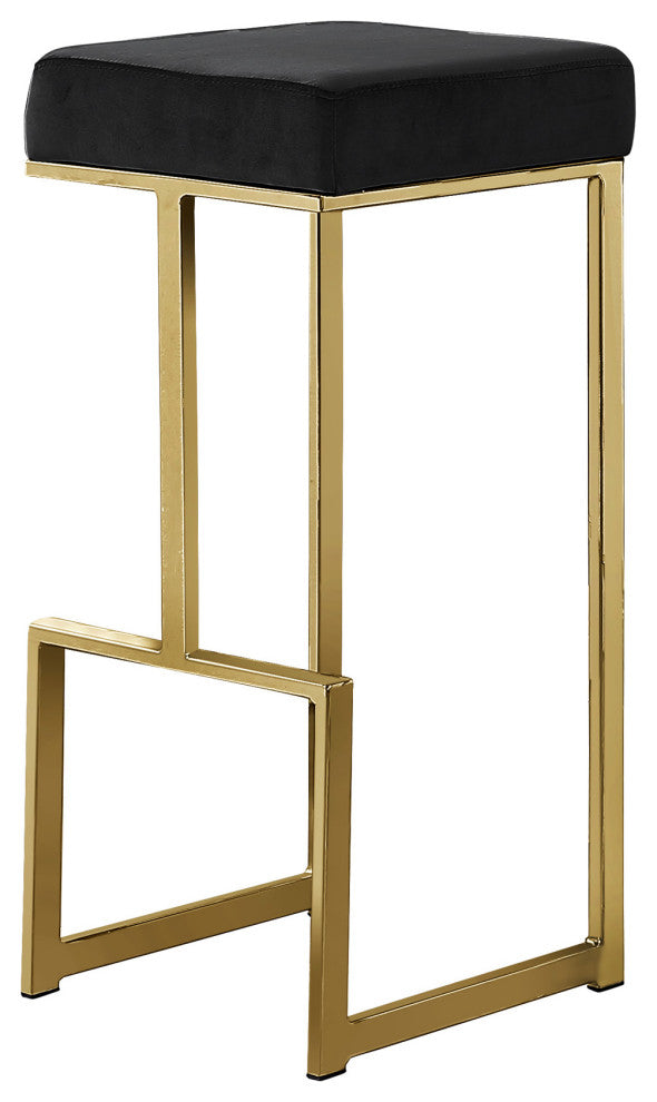 Jakob Backless 31" Bar Stool, Gold, Set of 2, Velvet Black