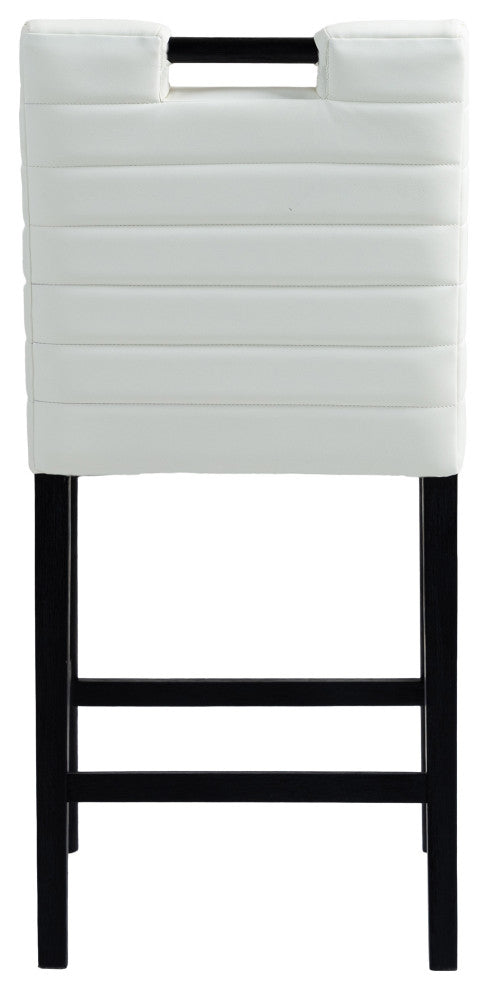 Aimee Upholstered Counter Stool, Cream, Vegan Leather, Black Finish