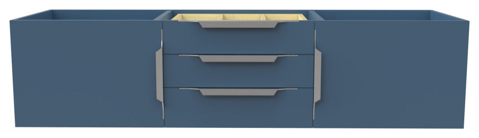 CastelloUSA Alpine 60" Wall Mounted Vanity, Base Only, Blue, Chrome Handles