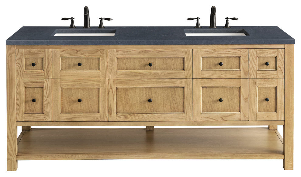 James Martin Breckenridge Bath Vanity, Light Natural Oak, 72", Charcoal Soapstone, Three-Hole