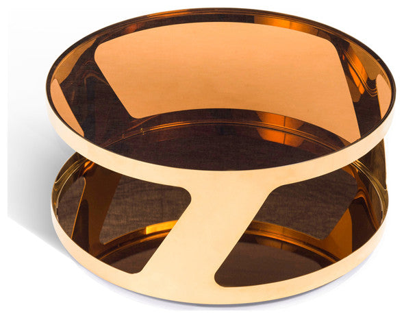 HomeRoots 15" Gold Steel and Glass Round Coffee Table