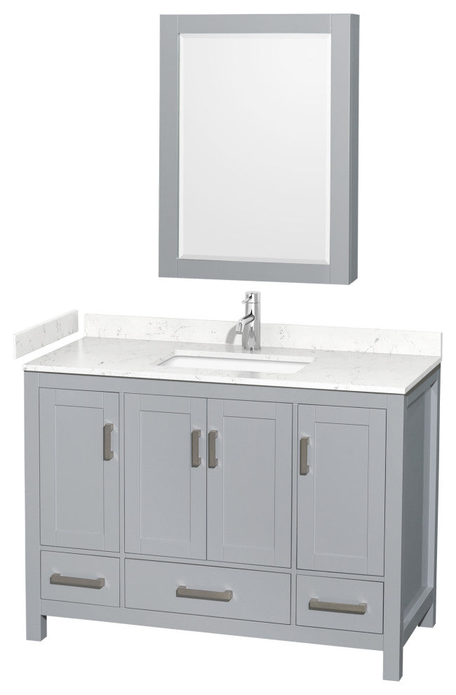 48"SGL Bathroom Vanity Gray, Carrara Cult. Marble Countertop, Sink, Med. Cabinet
