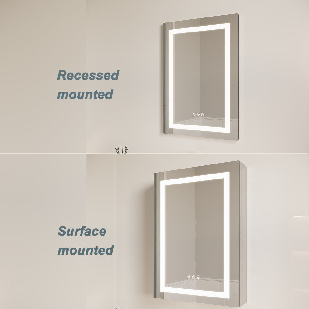 20" Surface/Recessed Mount Aluminum Medicine Cabinet with Mirror and LED Lights