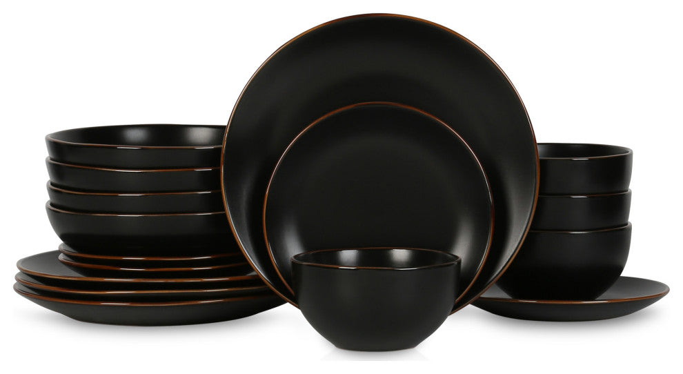 Stone Lain Brasa Stoneware 16 Piece Dinnerware Set, Black
