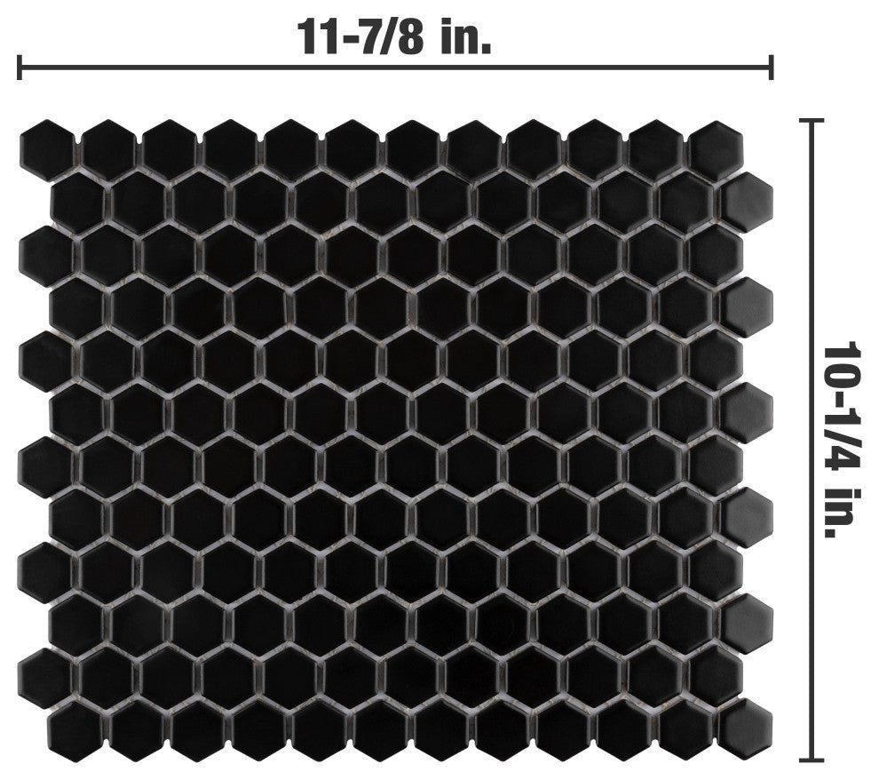 Metro 1" Hex Porcelain Mosaic Floor and Wall Tile, Black