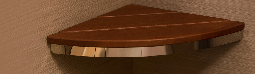 Invisia Brazilian Walnut Corner Shower Bathroom Seat Bench Elegant Spa Seating,