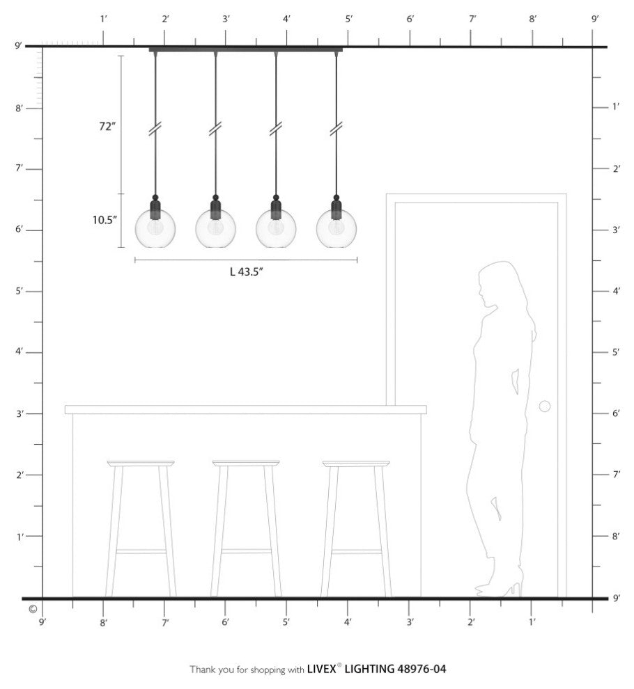Downtown 4 Light Black With Brushed Nickel Accents Sphere Linear Chandelier