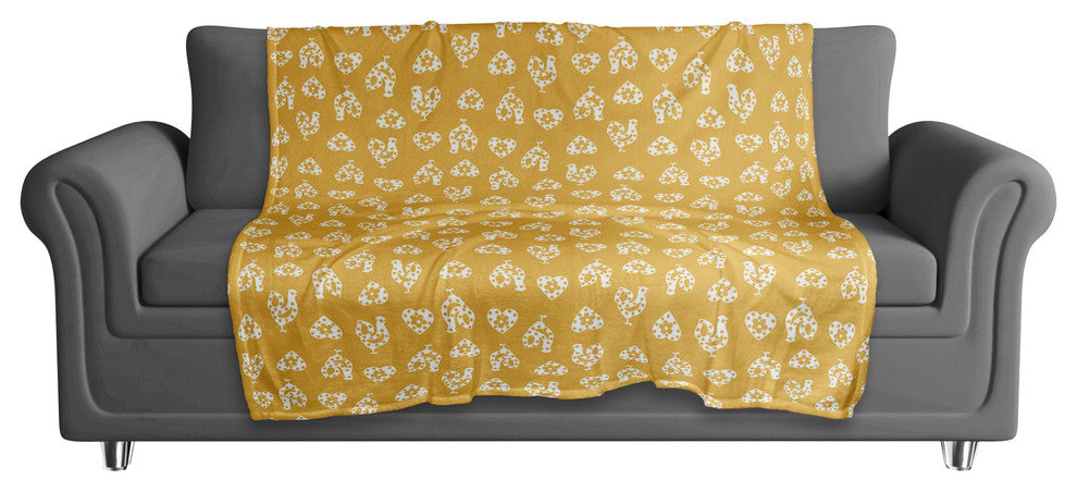 Yellow Rooster Pattern Fleece Blanket