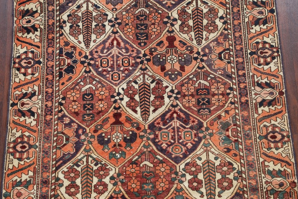 Consigned, Hand-Knotted Persian Vintage Worn Oriental Area Rug, Orange, 5'x10'