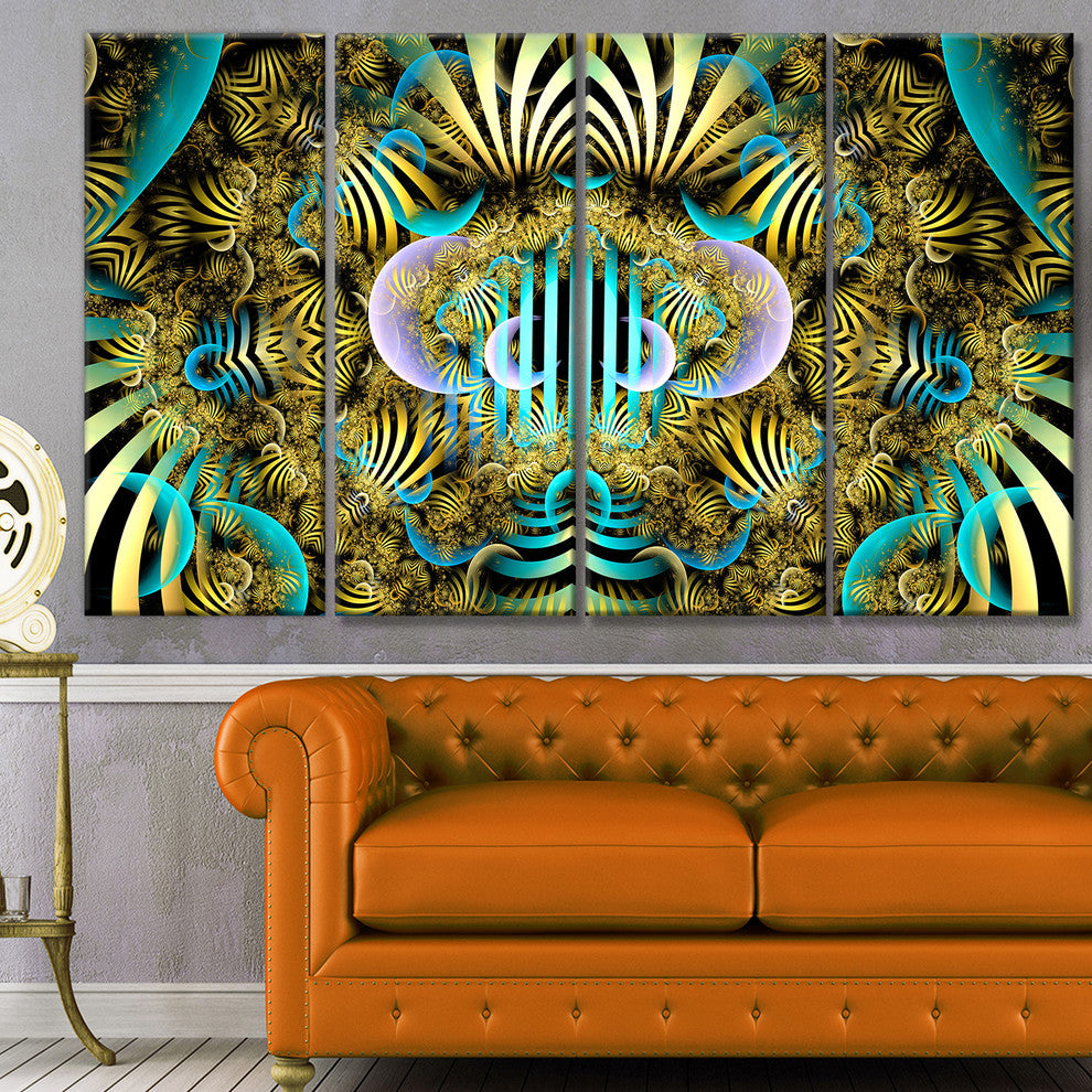Magical Fairy Pattern Brown, Abstract Art on Canvas, 48"x28", 4 Panels