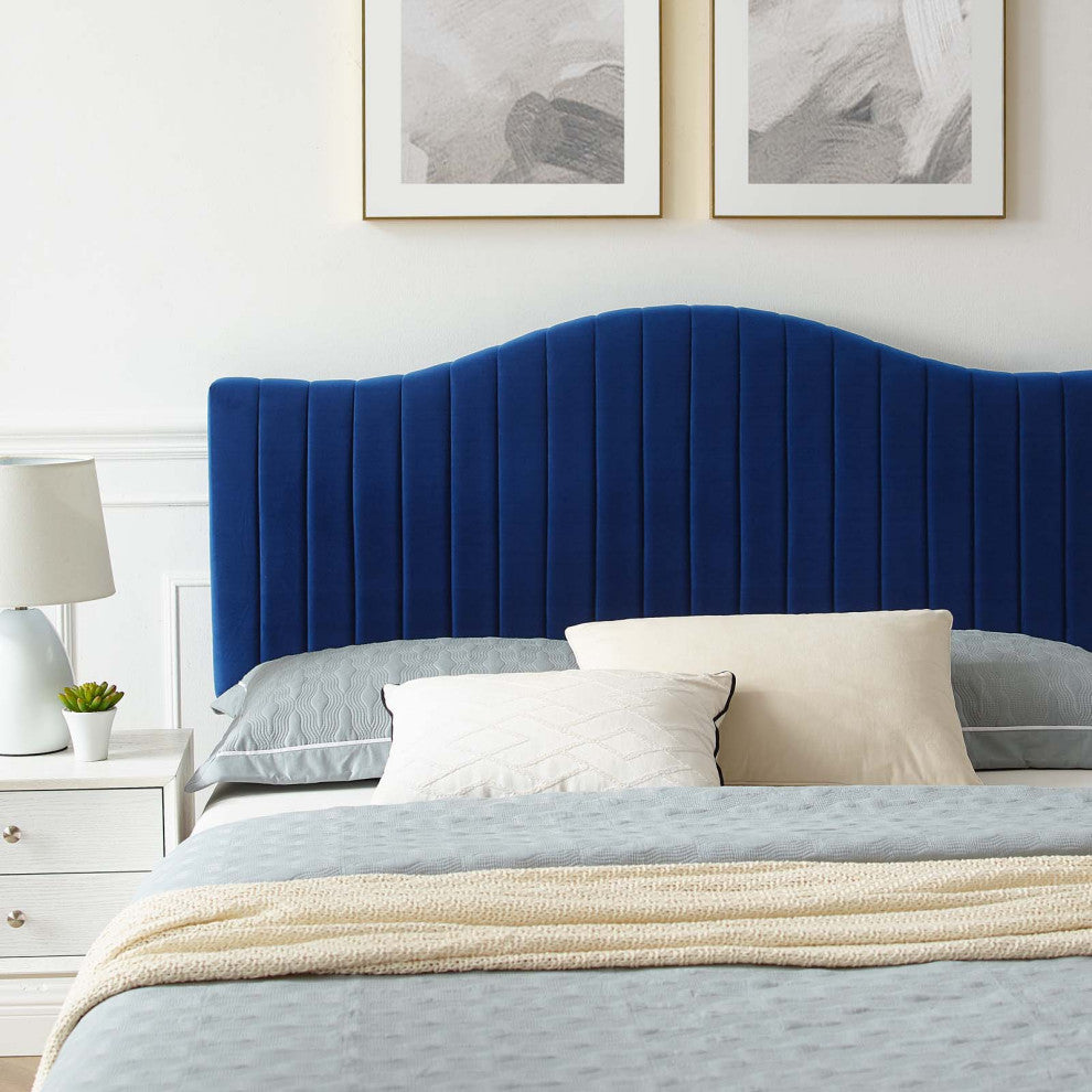 Tufted Platform Bed Frame, Full Size, Velvet, Blue Navy, Modern Contemporary