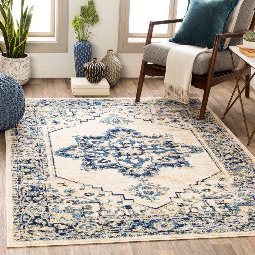 Surya Ustad UST-2307 7'10"x10'2" Rug, Navy/Denim/Wheat/Cream