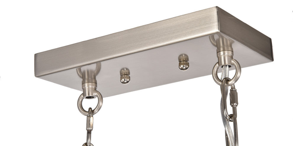 4-Light Brushed Nickel and Wood Linear Chandelier With Seedy Glass Sconce