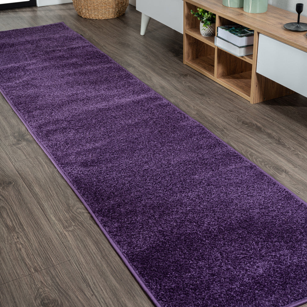 Haze Solid Low-Pile Runner Rug, Purple, 2 X 8