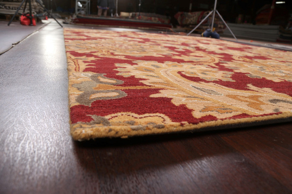Red Floral Paisley Oriental Area Rug Hand-tufted Wool Carpet 9x12