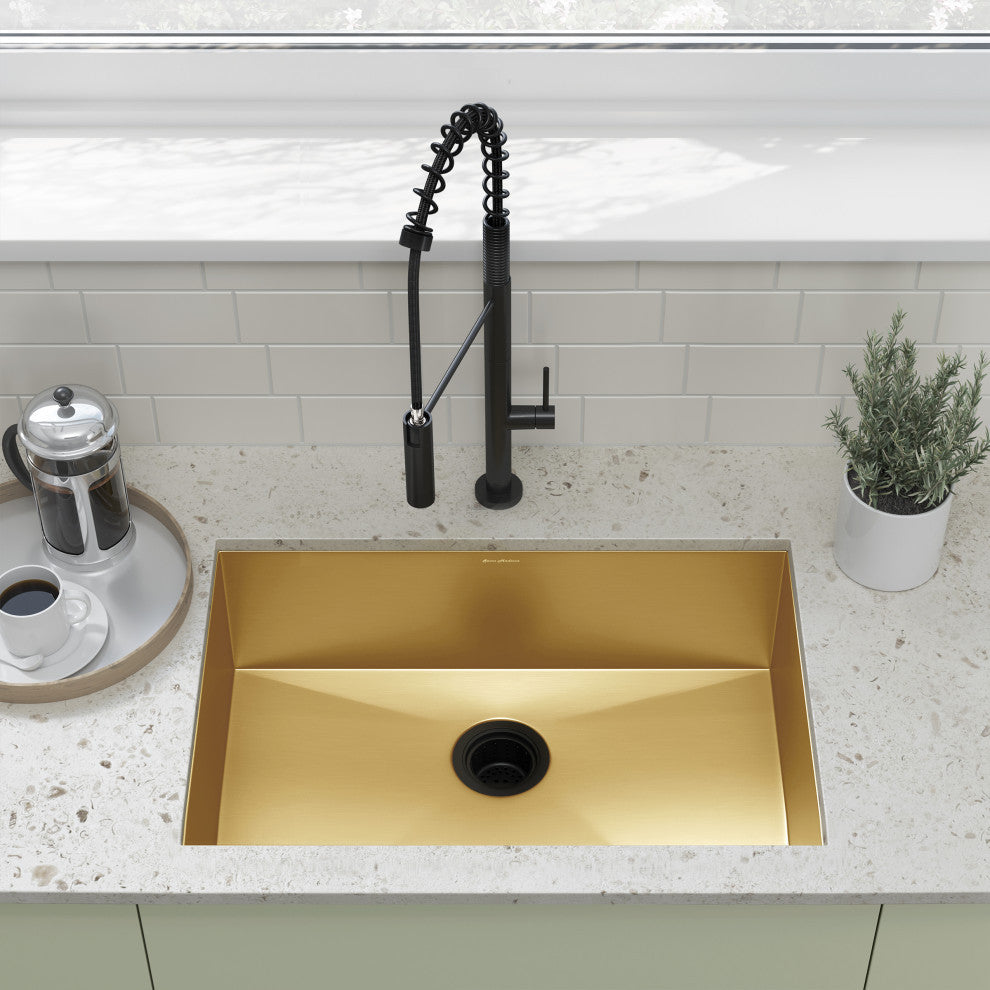 Plaisir 27"x19" Stainless Steel, Undermount Kitchen Sink, Gold
