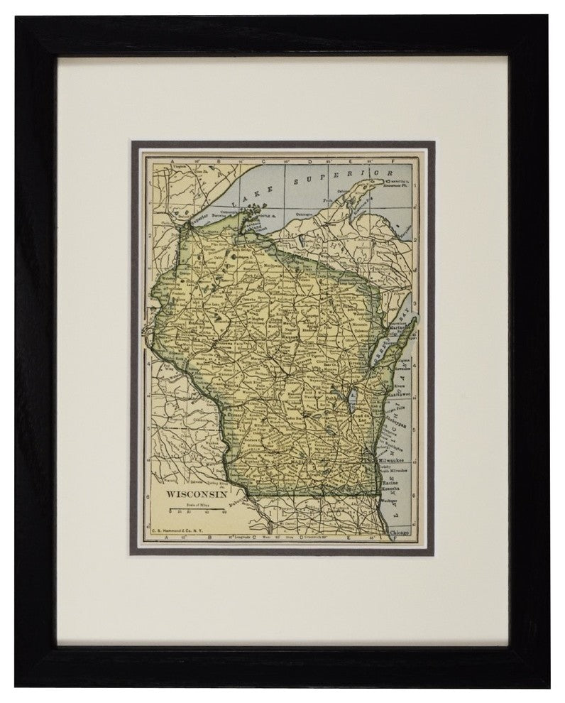 Original Wisconsin Map, Framed Vintage Wisconsin Map- Authentic 1920s