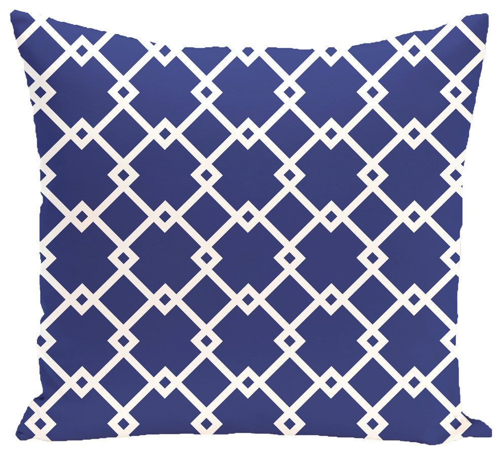 Link Lock Geometric Print Pillow, Blue Suede, 16"x16"