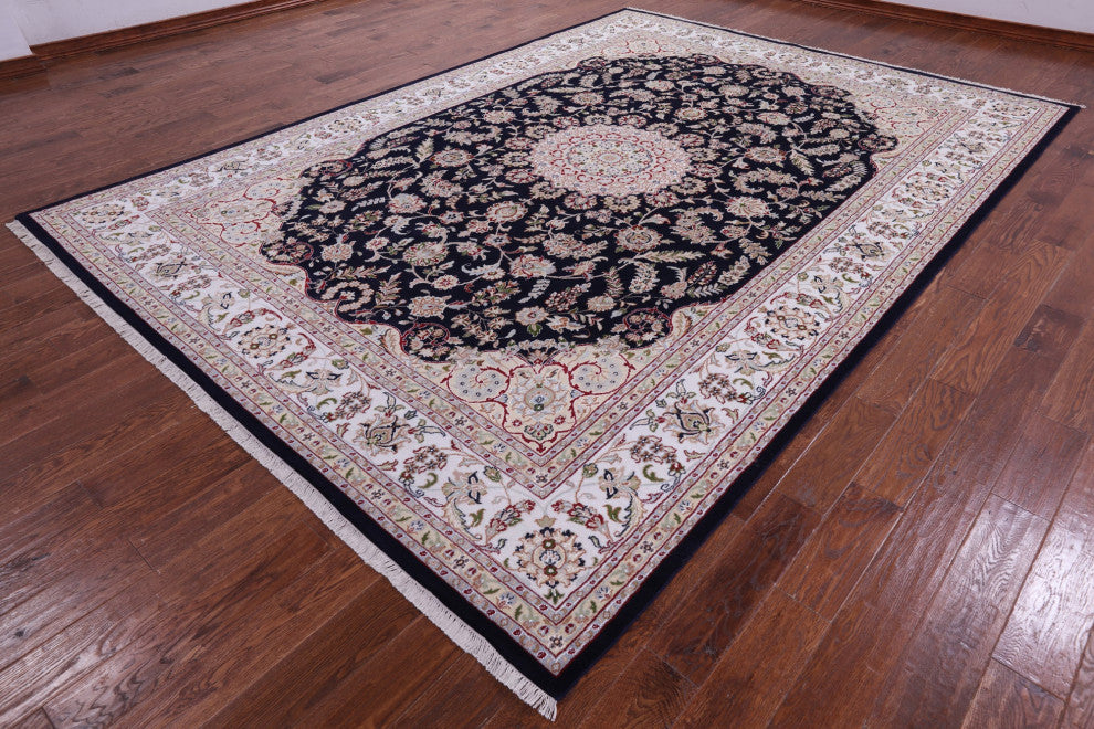 8' 11" X 12' 5" Wool & Silk Persian Nain Handmade Rug - Q14724
