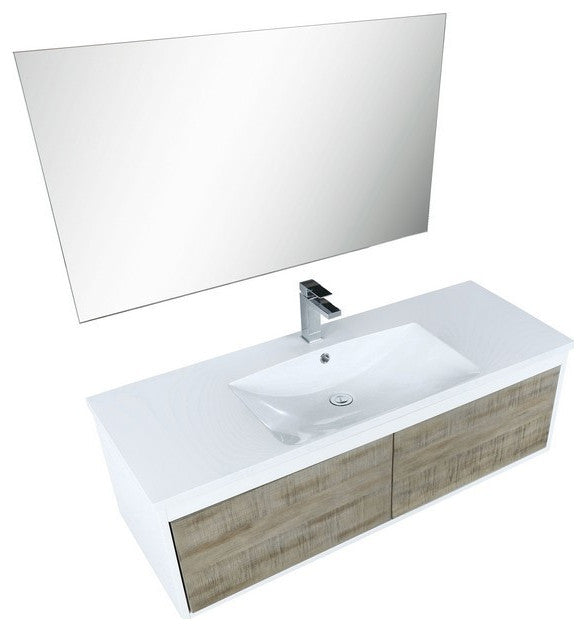 Scopi Modern 48" Rustic Acacia Bathroom Vanity Set, Labaro Brushed Nickel Faucet