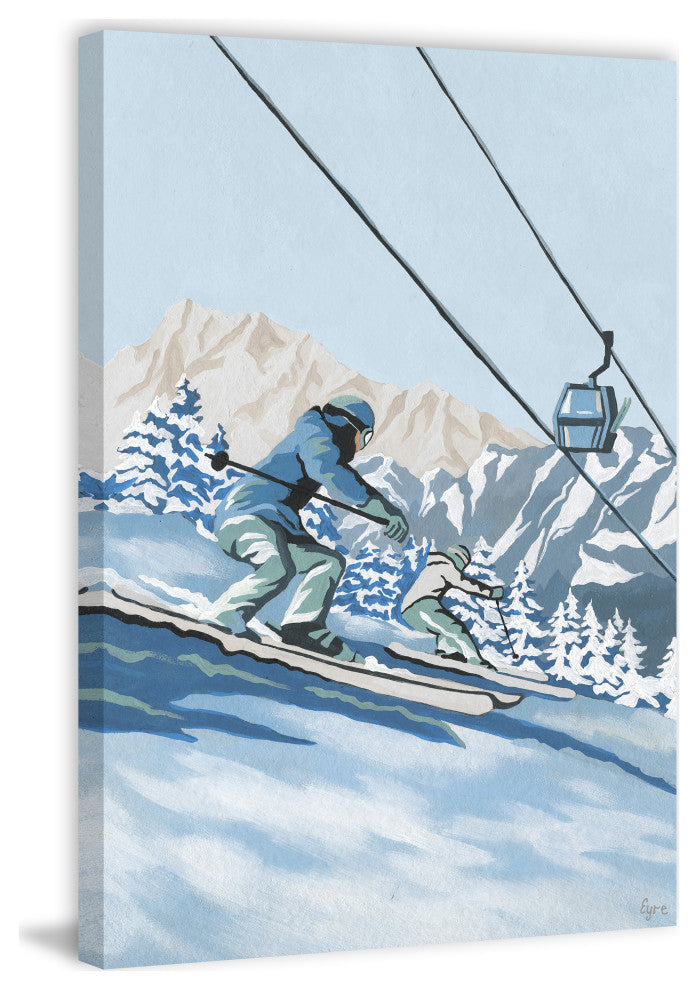 "Skiers Race Down" Painting Print on Wrapped Canvas, 8x12