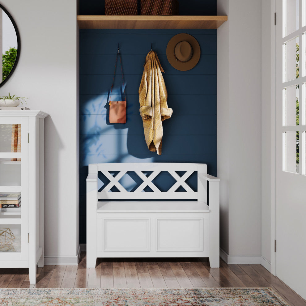 Amherst Solid Wood Small Entryway Storage Bench, White