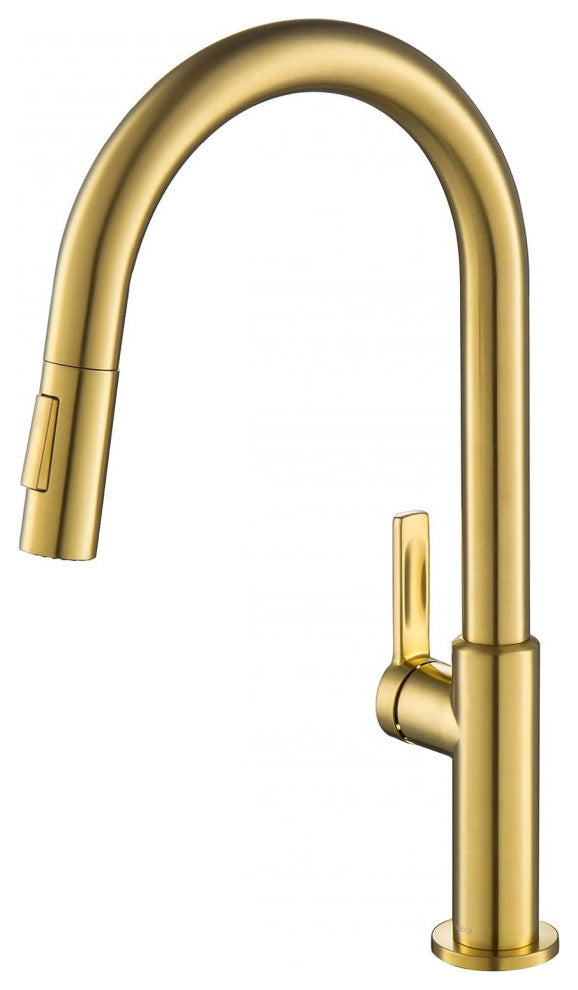 Modern Brushed Brass Kitchen Faucet with Single Handle, Pull-Down Sprayer