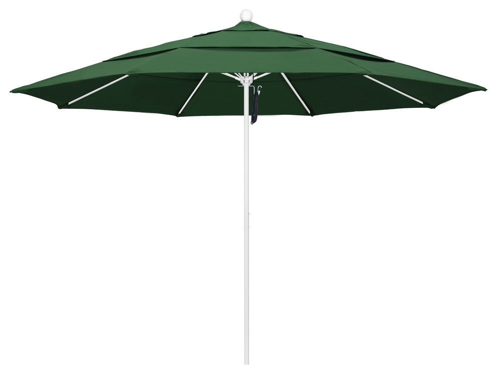 11' Fiberglass Umbrella With White Frame, Hunter Green, 11'