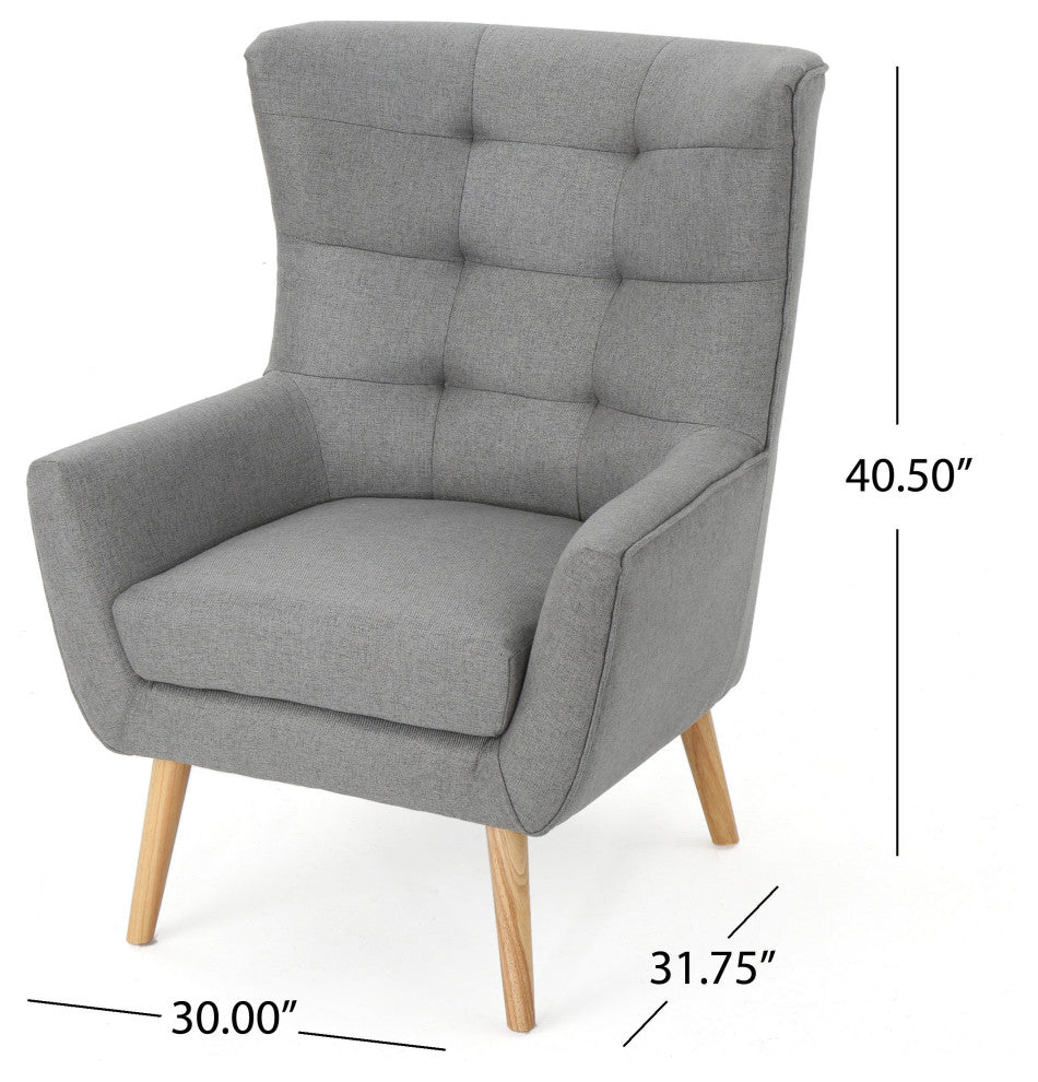 GDF Studio Temescal Mid Century Modern Dark Teal Fabric Club Chair, Gray