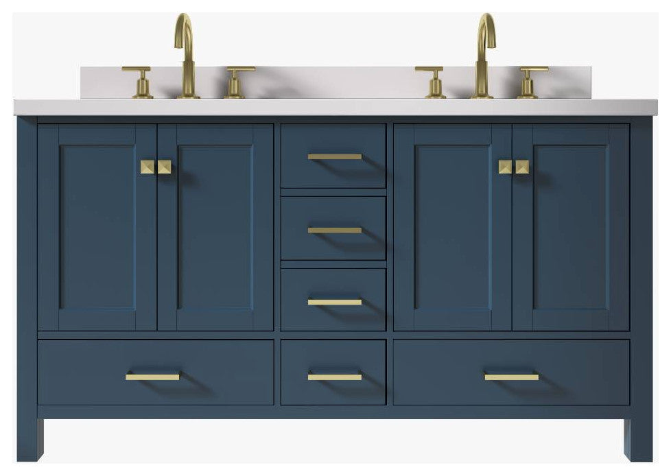 Cambridge Midnight Blue 61" Double Rectangle Sink Vanity With Quartz Countertop