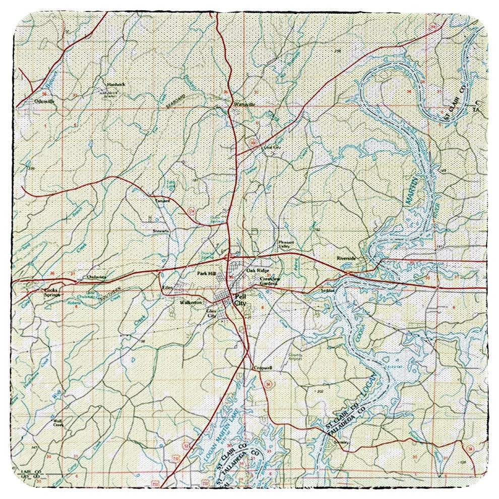 Logan Martin Lake, AL Nautical Map Coaster - 3 Sets of 4 (12 Total) Set of 4