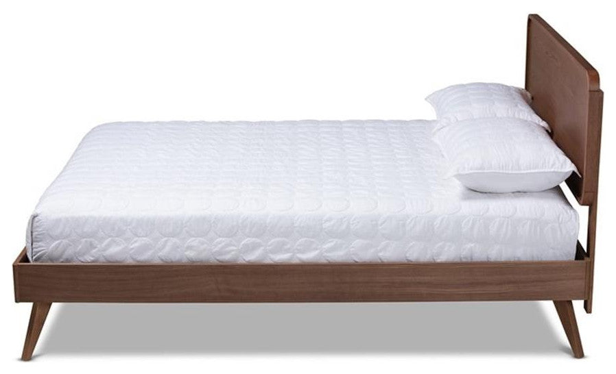 Demeter Mid-Century Modern Walnut Browned Wood Full Size Platform Bed