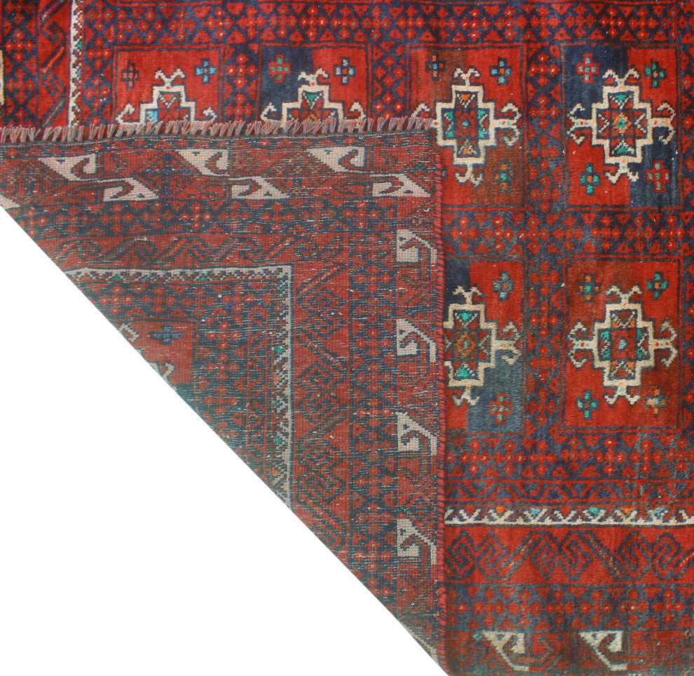 Semi-Antique Alifkhan Red/Navy Runner, 3'3x5'11