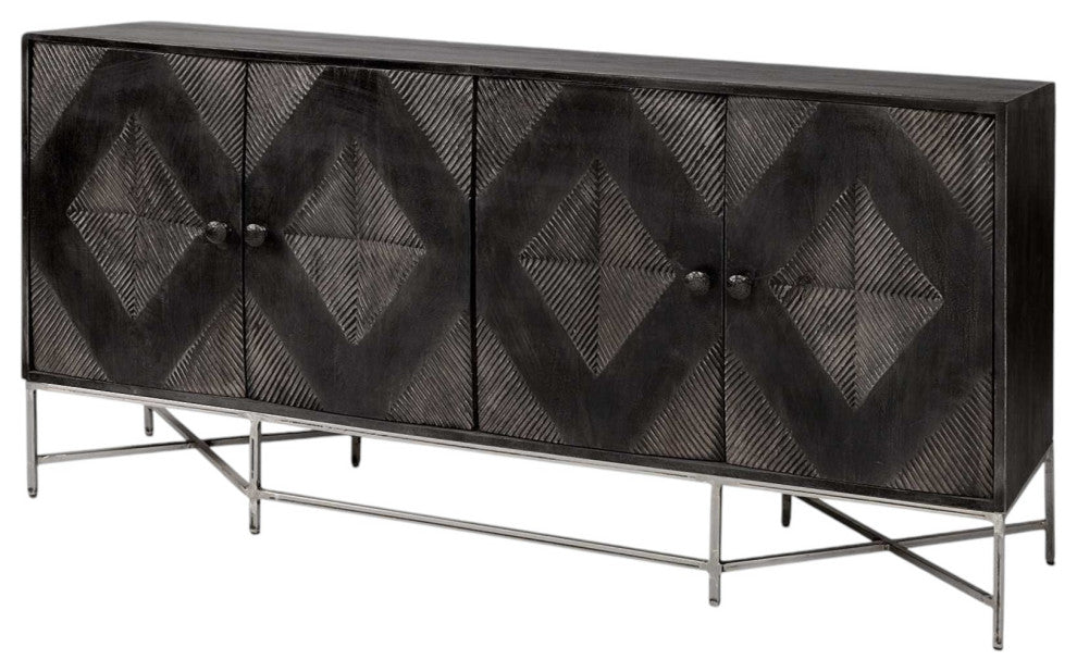 72" Black Solid Wood Sideboard with Four Doors
